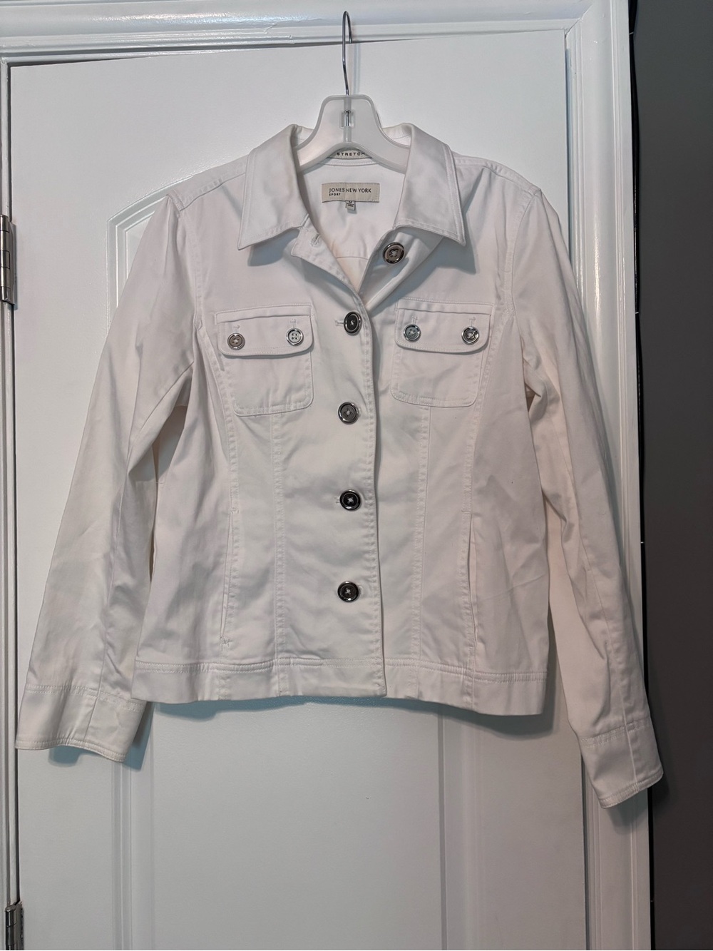 Jones New York White Cotton Button-Front Jacket Size Medium